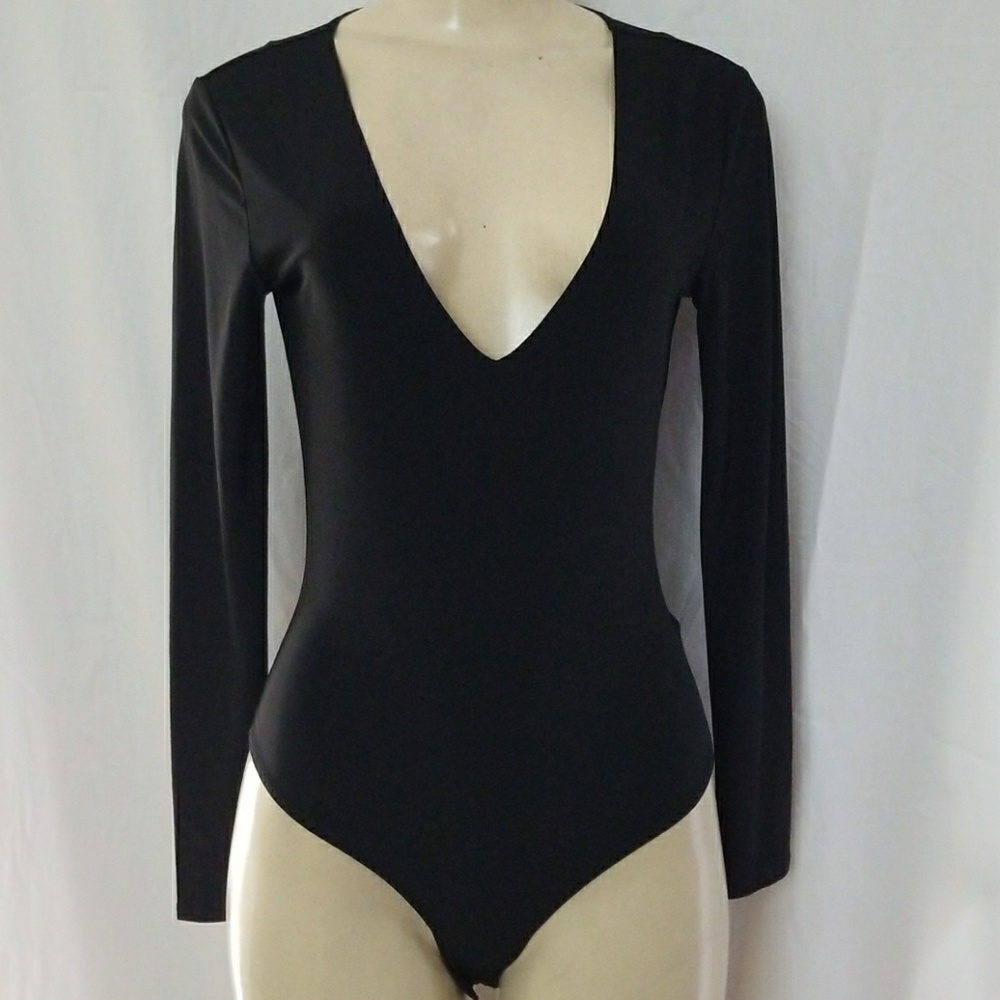 New black leotard plunging neckline